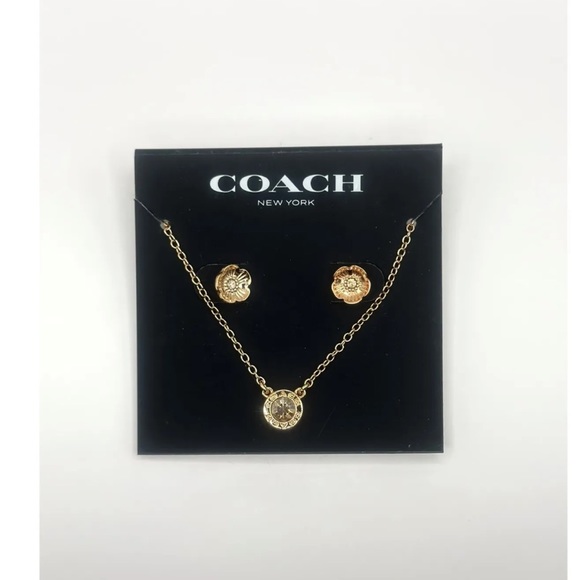 Coach Open Circle Necklace And Tea Rose Stud Earrings Set - Picture 1 of 4